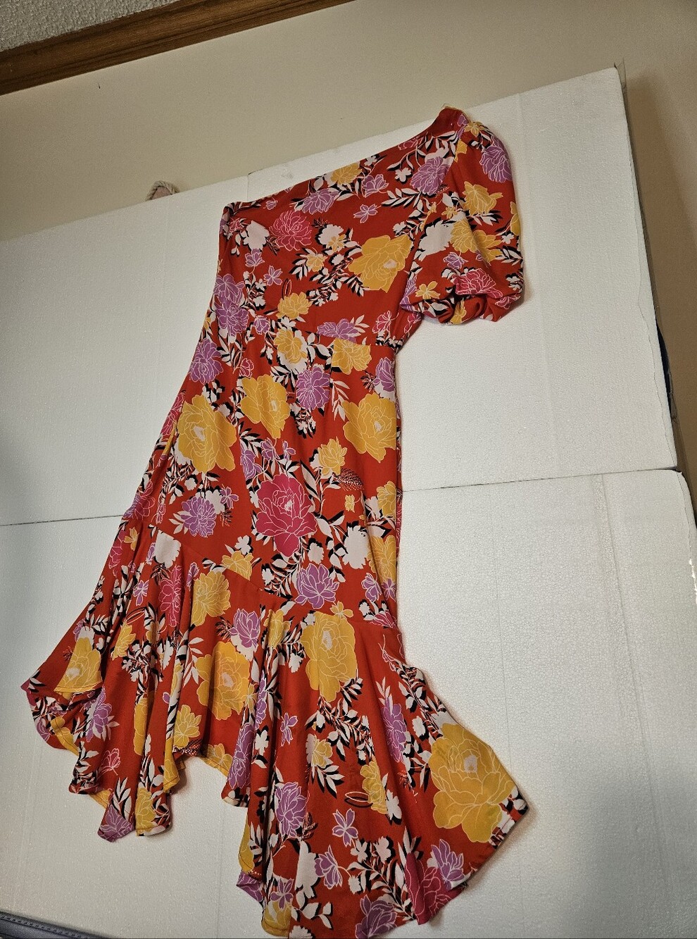 Red Floral Ruffle Hem Women’s Dress